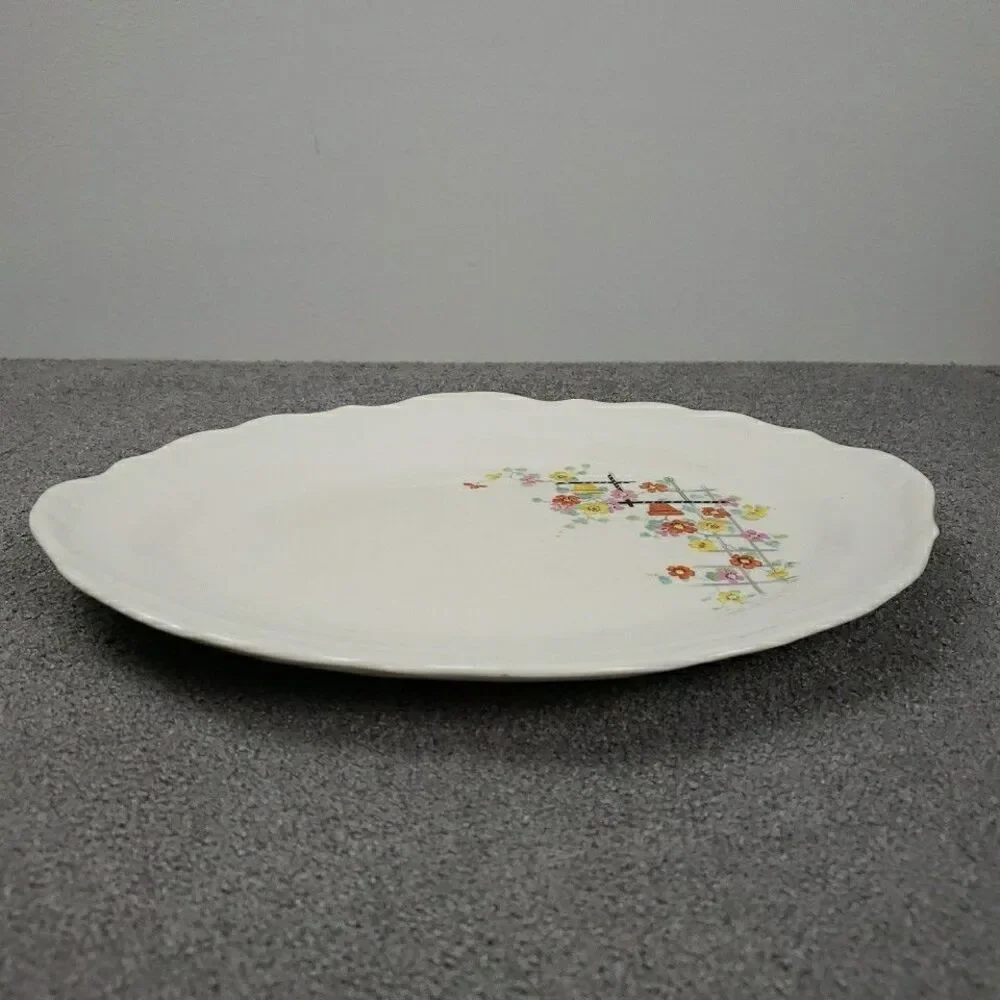 Edwin M Knowles Yorktown Oval Platter Flowers Lattice 11